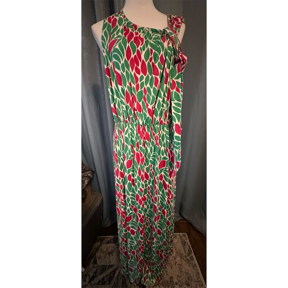 Nikki Poulos Women's XL Abstract Leaf Print Maxi Dress Multicolor